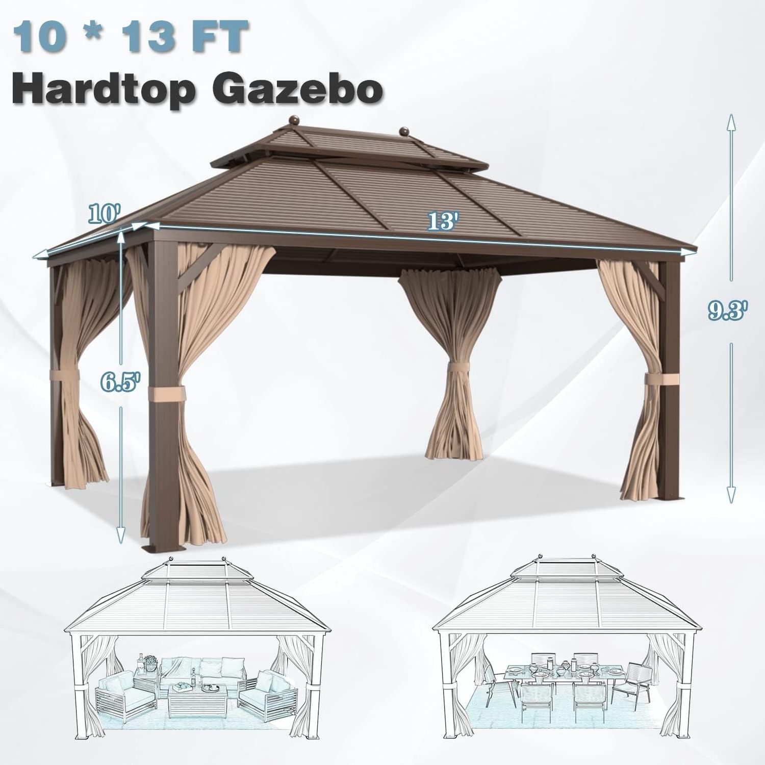 Luxury modern outdoor pergola aluminium waterproof hardtop metal gazebo 14 x 20 12x20