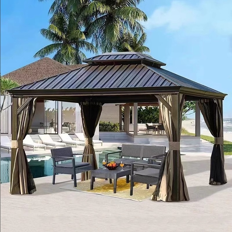 Strong wind resistant steel double hardtop gazebos metal roof aluminium outdoor gazebo for patio