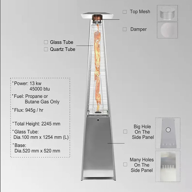 Outdoor Propane Gas Heater Garden Glass Tube Flame Pyramid Outdoor Patio Gas Heater