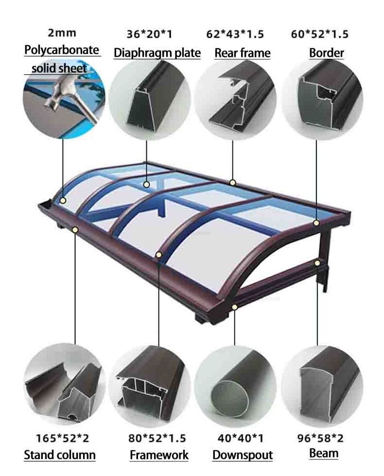 Custom 10x10 polycarbonate awning patio covering outdoor aluminium canopy roof