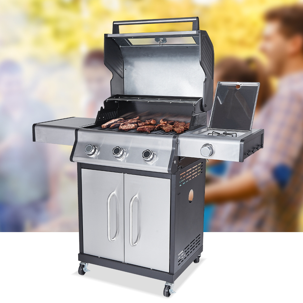 Garden Supplier Freestanding LPG Propane Gas Barbecue 3 +1 BBQ Grill outdoor Stainless Steel Grill