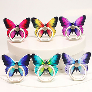 Wholesale Butterfly Painted Finger Ring Holder Alloy Phone Stand Holder Lazy Bracket for All Mobile Phones