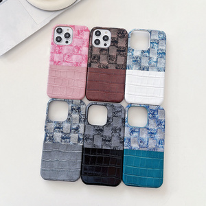 Classic Jeans Crocodile Pattern Mobile Phone Case Fashion PU Leather Shell Half Cover Case for iPhone 14 15 13 12 11 Pro Max