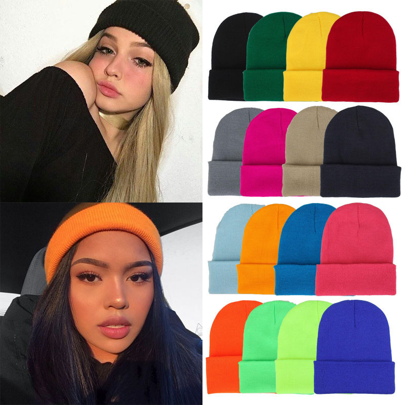 New Unisex Winter Hats Acrylic Beanie Caps Solid and Striped Bonnet Cute Casual Cap for Men and Women