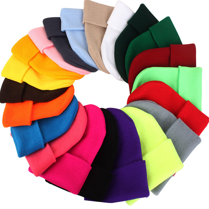 New Unisex Winter Hats Acrylic Beanie Caps Solid and Striped Bonnet Cute Casual Cap for Men and Women