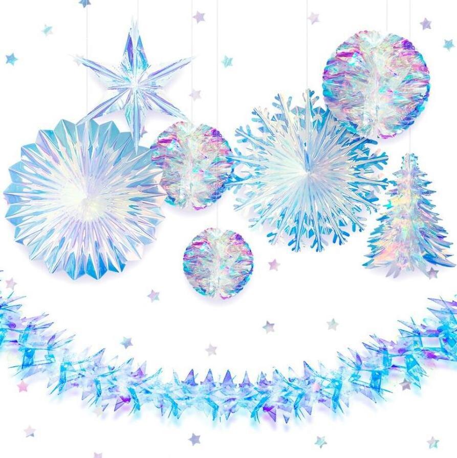 Frozen Party Decor Neon Film 3D Snowflakes Christmas Decorations for Home Ornaments Navidad Tree Snow Garlands Winter Decor