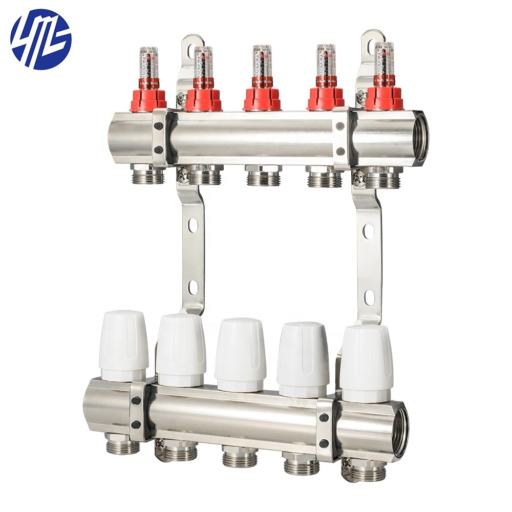 2-12 Ways Brass Collectors Brass Manifold With Flow Meter For Floor Heating