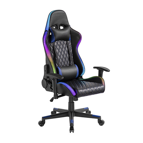 Lumbar Support and RGB Lights Large Diamond Quilted PU Leather Gaming Chair with Lights and Adjustable Gas Lift