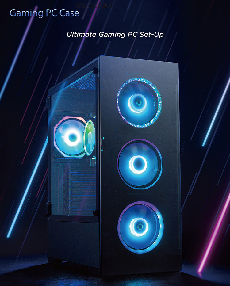 E-ATX Desktop Computer Box Tempered Glass CPU Cabinet RGB Full Tower Gaming Computer PC Case