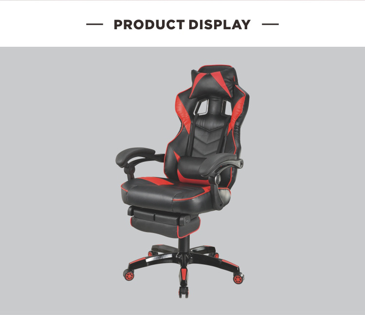 Headrest and Lumbar Support PU Leather Swivel  Racing Gaming Chair with Retractable Footrest