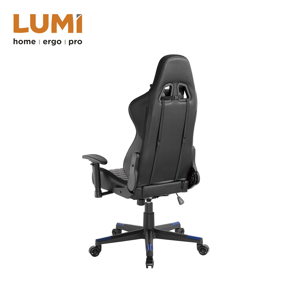 Lumbar Support and RGB Lights Large Diamond Quilted PU Leather Gaming Chair with Lights and Adjustable Gas Lift