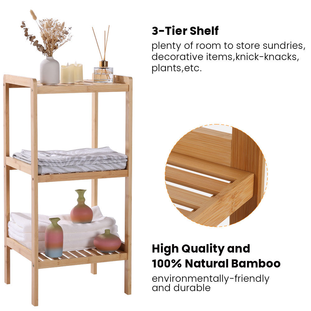 Bamboo Bathroom Shelf 3 Tier Living Room Bedroom Multifunctional Shelves Stand Storage Organizer Rack for Kitchen Living Room