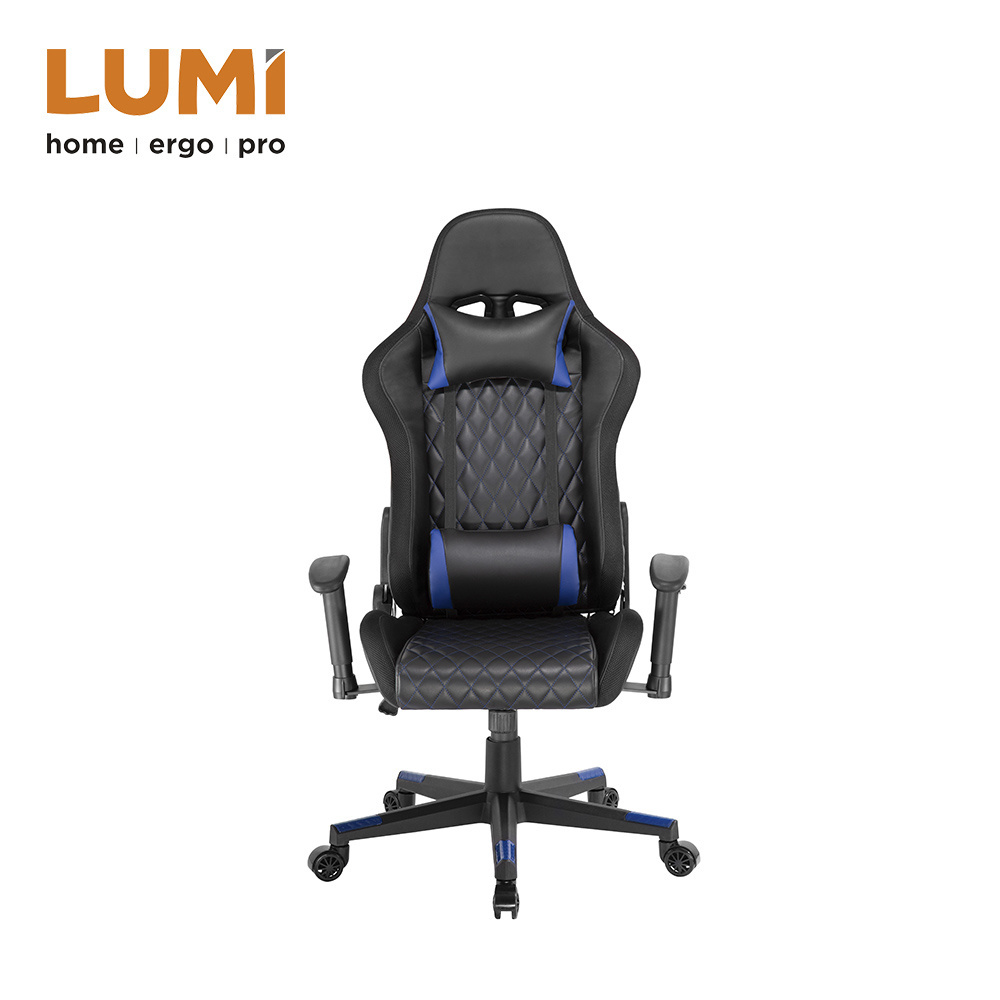 Lumbar Support and RGB Lights Large Diamond Quilted PU Leather Gaming Chair with Lights and Adjustable Gas Lift