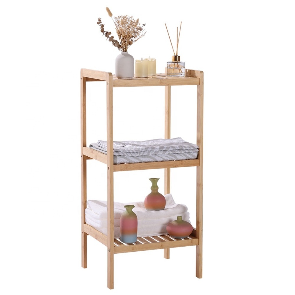 Bamboo Bathroom Shelf 3 Tier Living Room Bedroom Multifunctional Shelves Stand Storage Organizer Rack for Kitchen Living Room