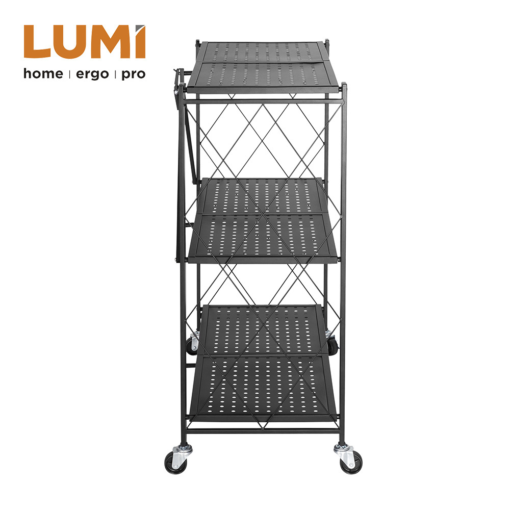 3-Layer Heavy-Duty Folding Mobile Steel Storage  Rack Shelving Unit with Casters Wheels