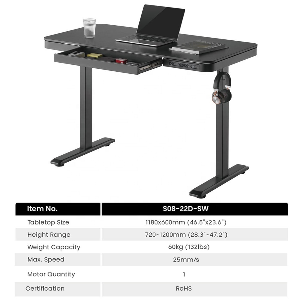 Hot Sell Smart Table Single Motor Electric Ergonomic Standing Lifting Adjustable Height Desk with Drawer & USB Ports Home Office