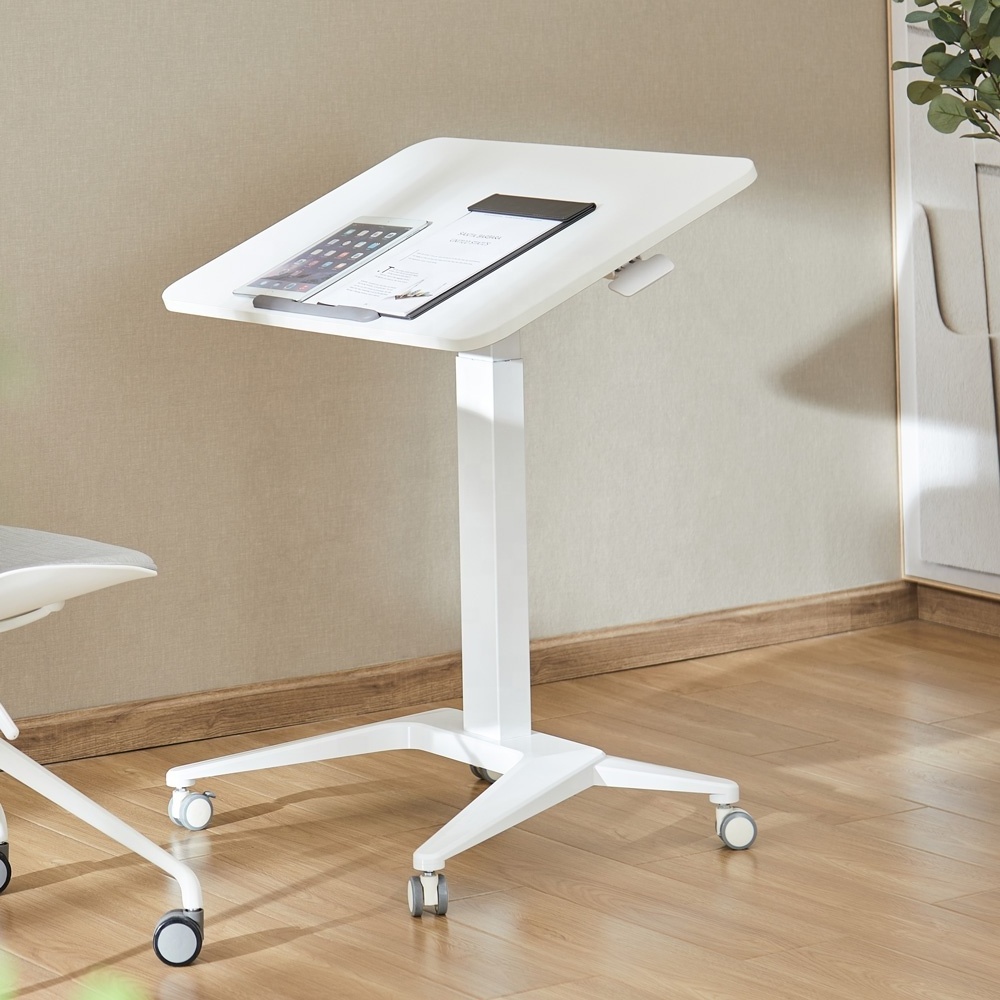 Modern Home Office Furniture Ergonomic Height Adjustable Mobile Workstation Floor Standing Desk with Large Worksurface and wheel