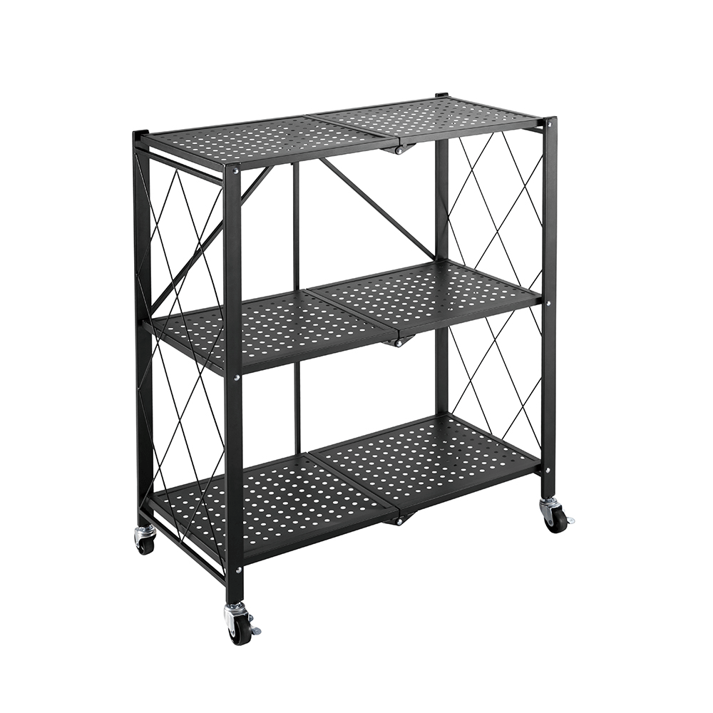 3-Layer Heavy-Duty Folding Mobile Steel Storage  Rack Shelving Unit with Casters Wheels