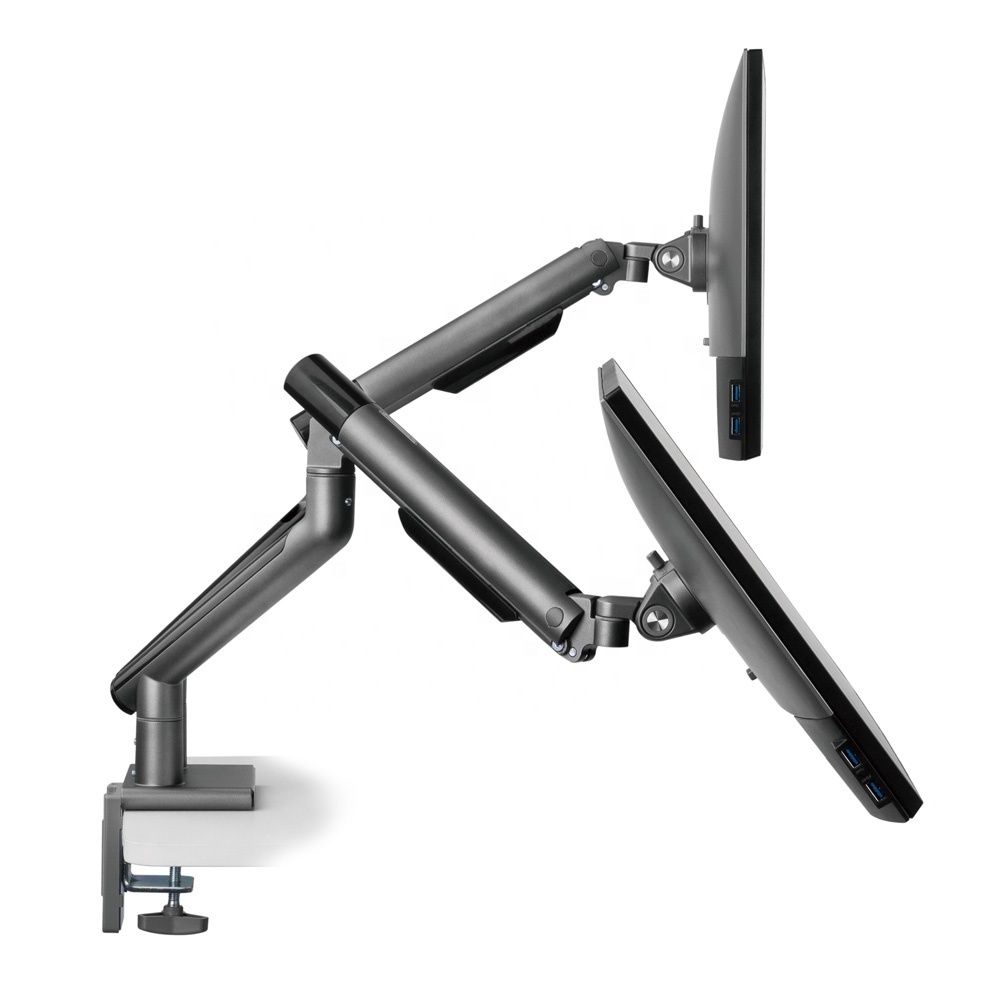 Ergonomic Office Computer Adjustable Cable Management Desk Mount Premium Slim Aluminum Dual Spring-Assisted Monitor Arm Stand