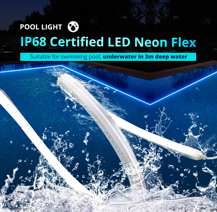 IP68 Certificate Underwater LED Neon Flex Silicone Swimming Pool LED Strip Lights Neon Rope Light IP67 Flex Waterproof Outdoor