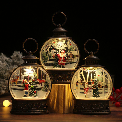 Lumind Battery powered round Christmas Santa Claus decoration lantern Christmas gift night lamp