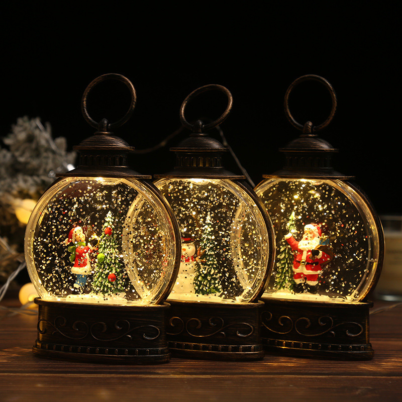 Lumind Battery powered round Christmas Santa Claus decoration lantern Christmas gift night lamp