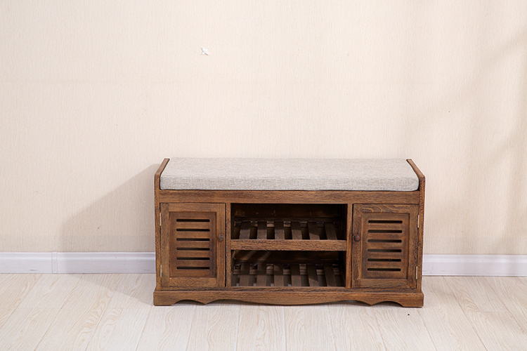 Antique solid wood shoe changing stool family shoe storage cabinet door shoe rack special for living room and bedroom