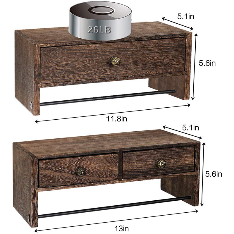 Floating Shelf with Drawer Wall Mounted, Set of 2 Rustic Wood Wall Floating Shelves for Storage and Display