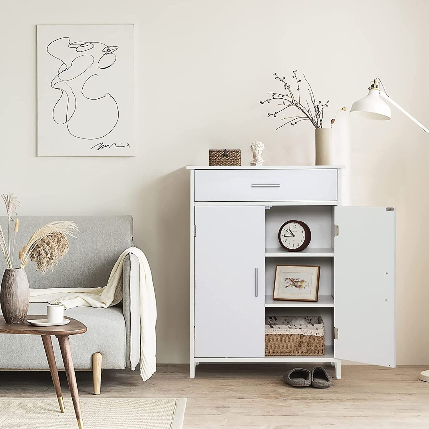 Modern double door white cabinets in the living room wooden kitchen cabinets