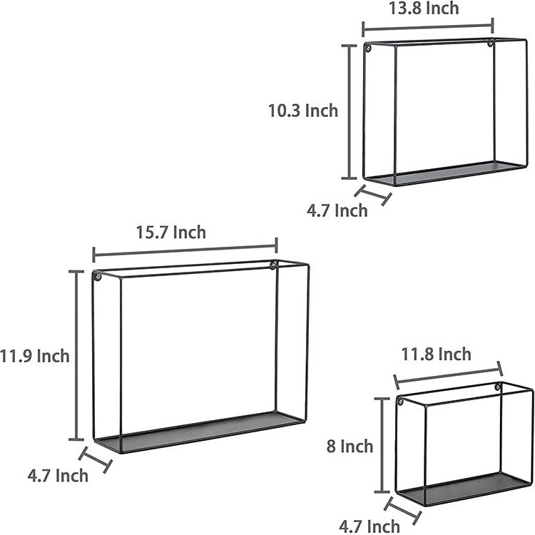 Modern Metal Wire Frame Shadow Boxes, Decorative Wire Cube Floating Shelves, Set of 3, Black Carton Customized Logo Custom Made