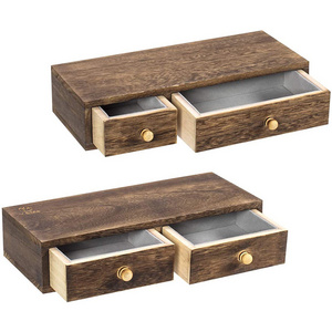 Floating Shelf with Drawer Wall Mounted, Set of 2 Rustic Wood Wall Floating Shelves for Storage and Display