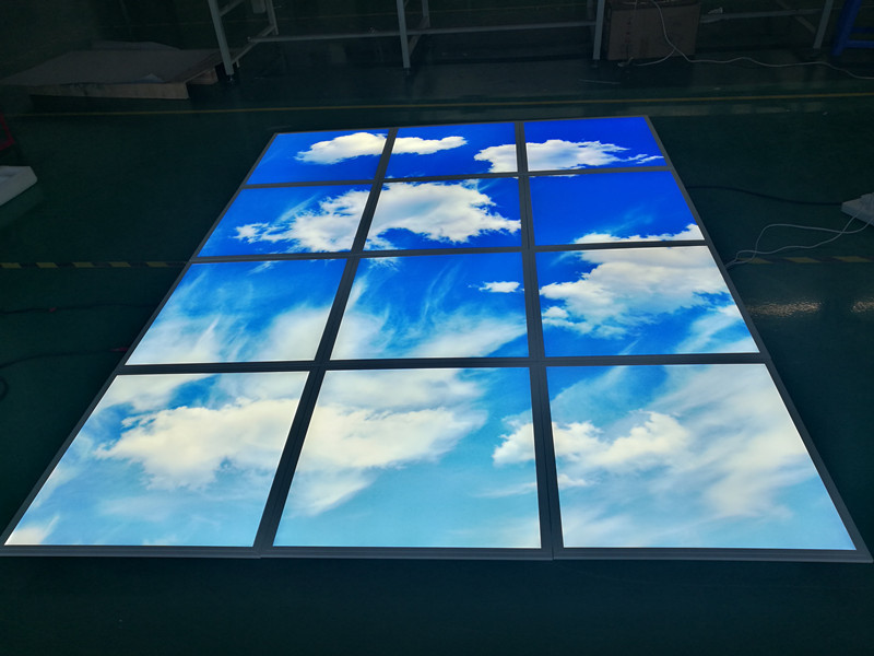 customized logo 36W 600*600 flat panel lighting blue sky cloud light panel ceiling panel light