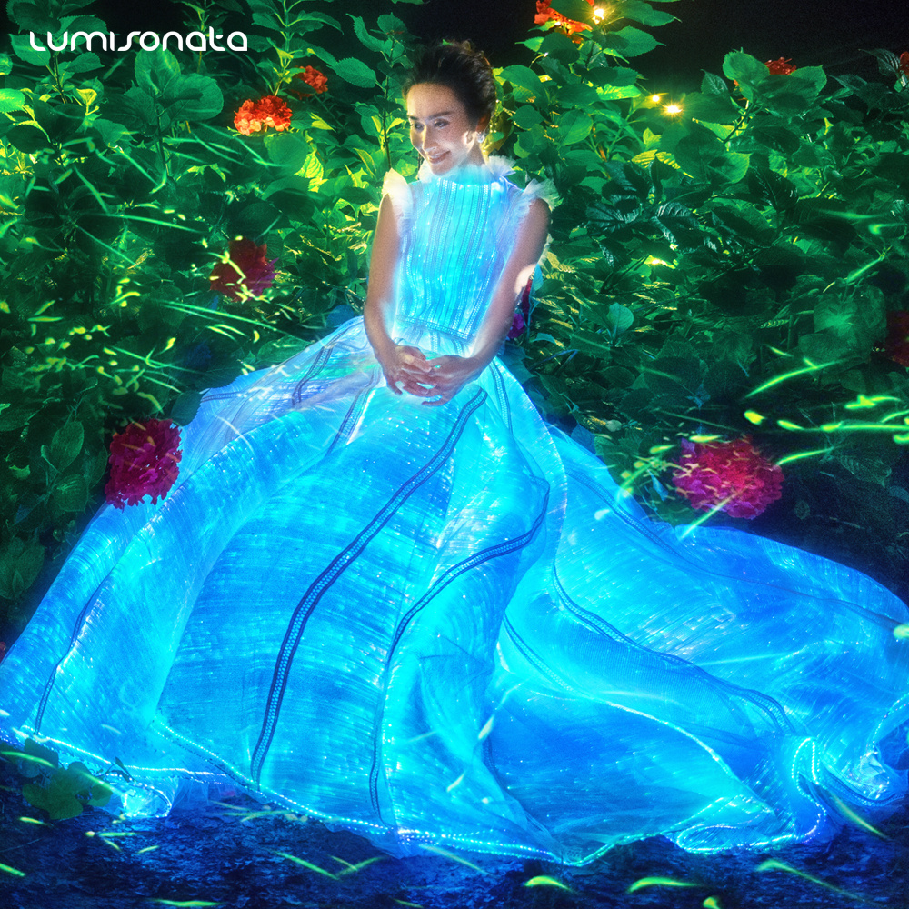 New led glowing fiber optic glow in the dark light up wedding dress