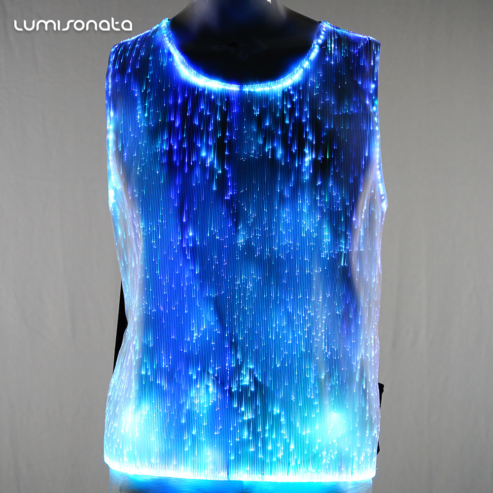 Wholesale Battery Operated Christmas DJ Light up Flashing Custom Luminous Glow in the Dark LED T Shirt