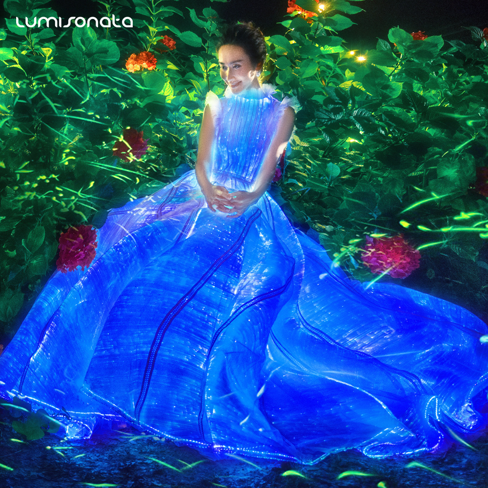 New led glowing fiber optic glow in the dark light up wedding dress