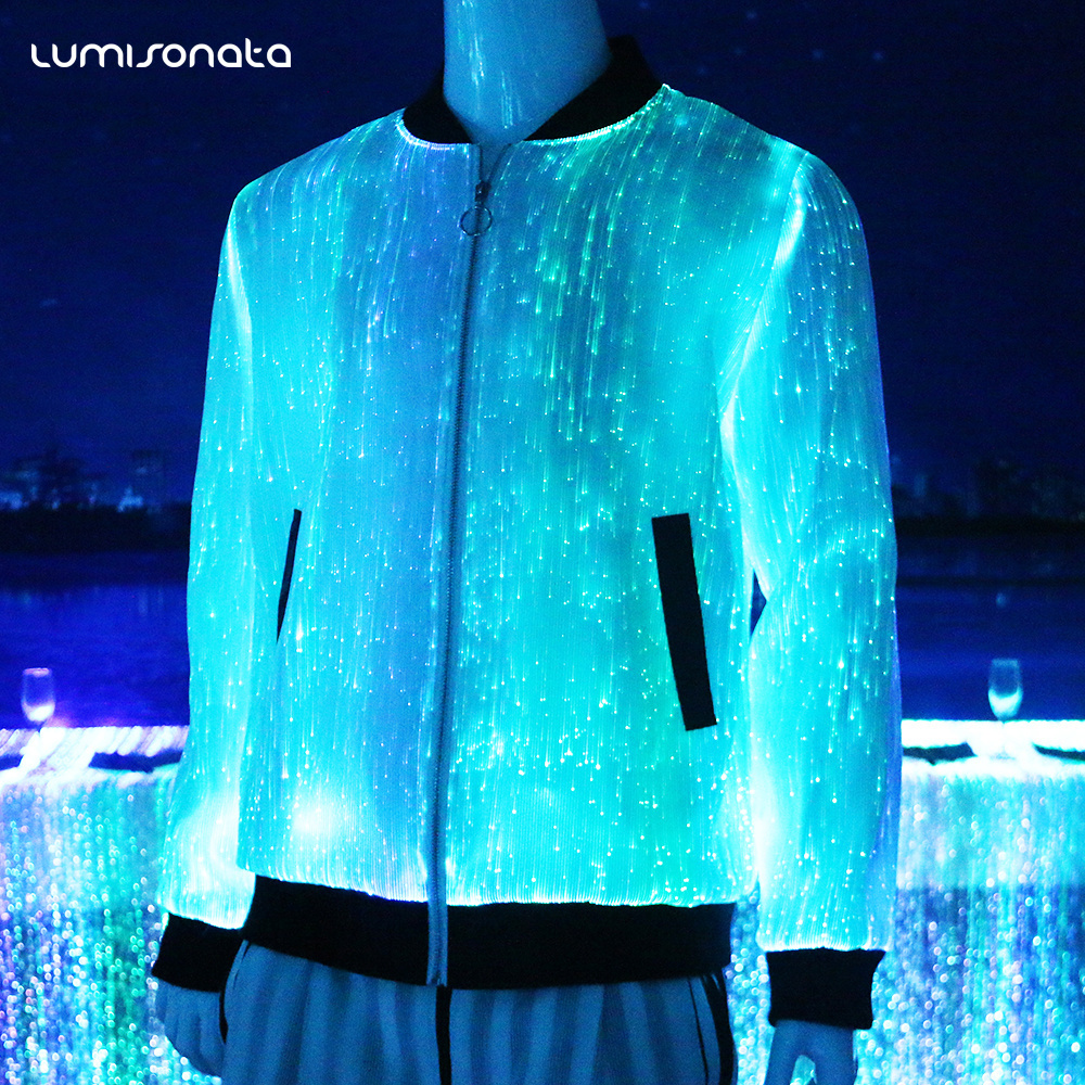 2021 Cool Colorful LED Jacket Luminous Ladies Night Wear fiber optic fabric jacket