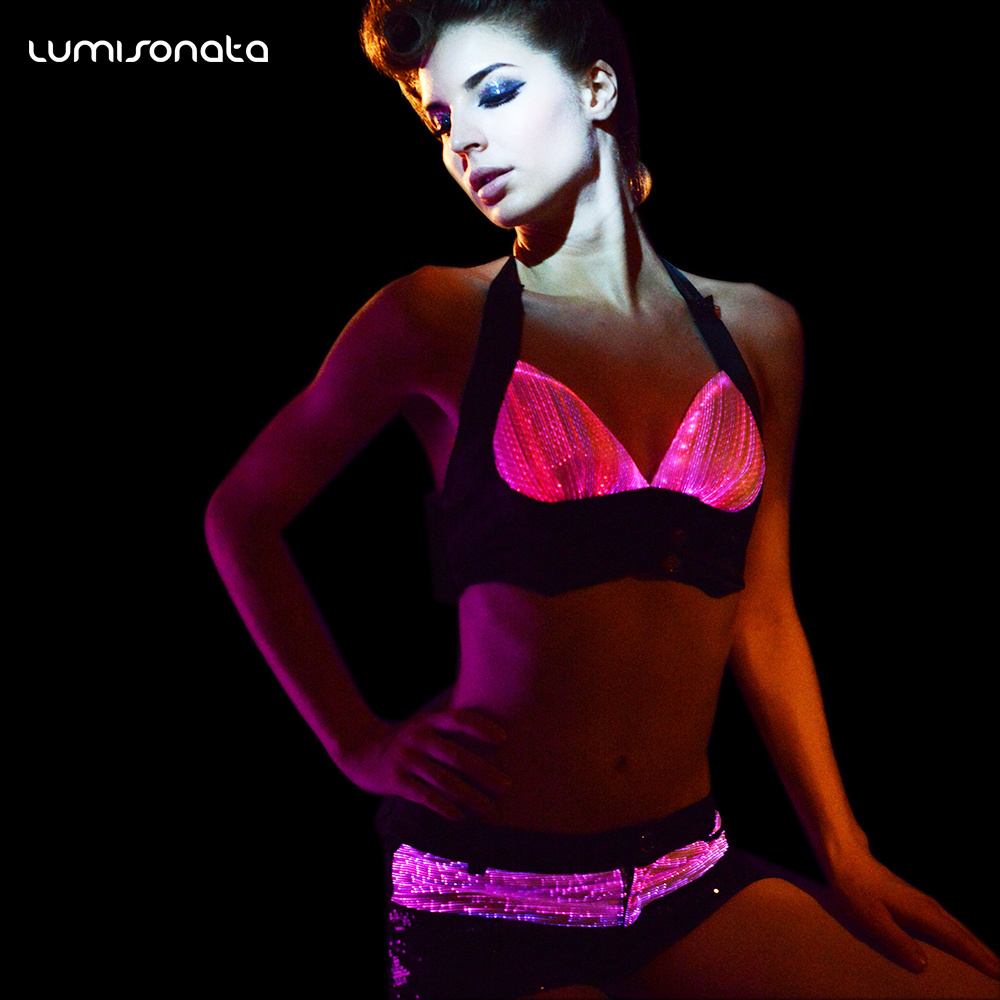 Sexy japanese cute teen girl luminous fiber optic Nightwear fashion women light up sex club dance bra wear