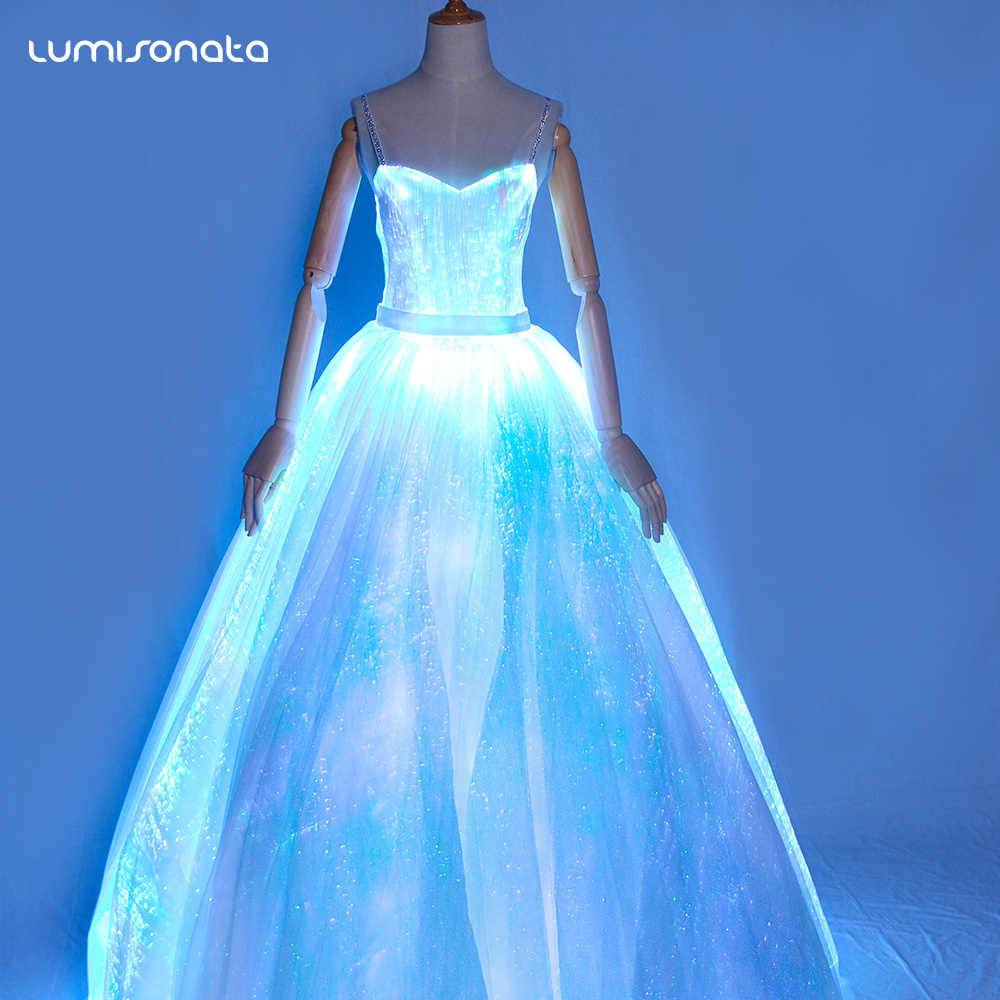 Luxury New Arrival Millions of Different Colors Changeable Glitter Gown Design Led Light Up Wedding Dress for Girl Evening Gown