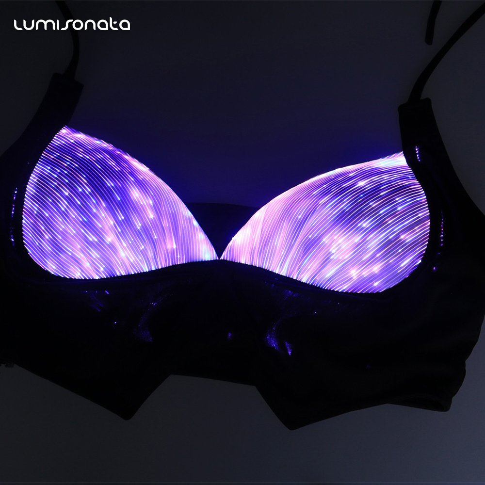 Sexy japanese cute teen girl luminous fiber optic Nightwear fashion women light up sex club dance bra wear