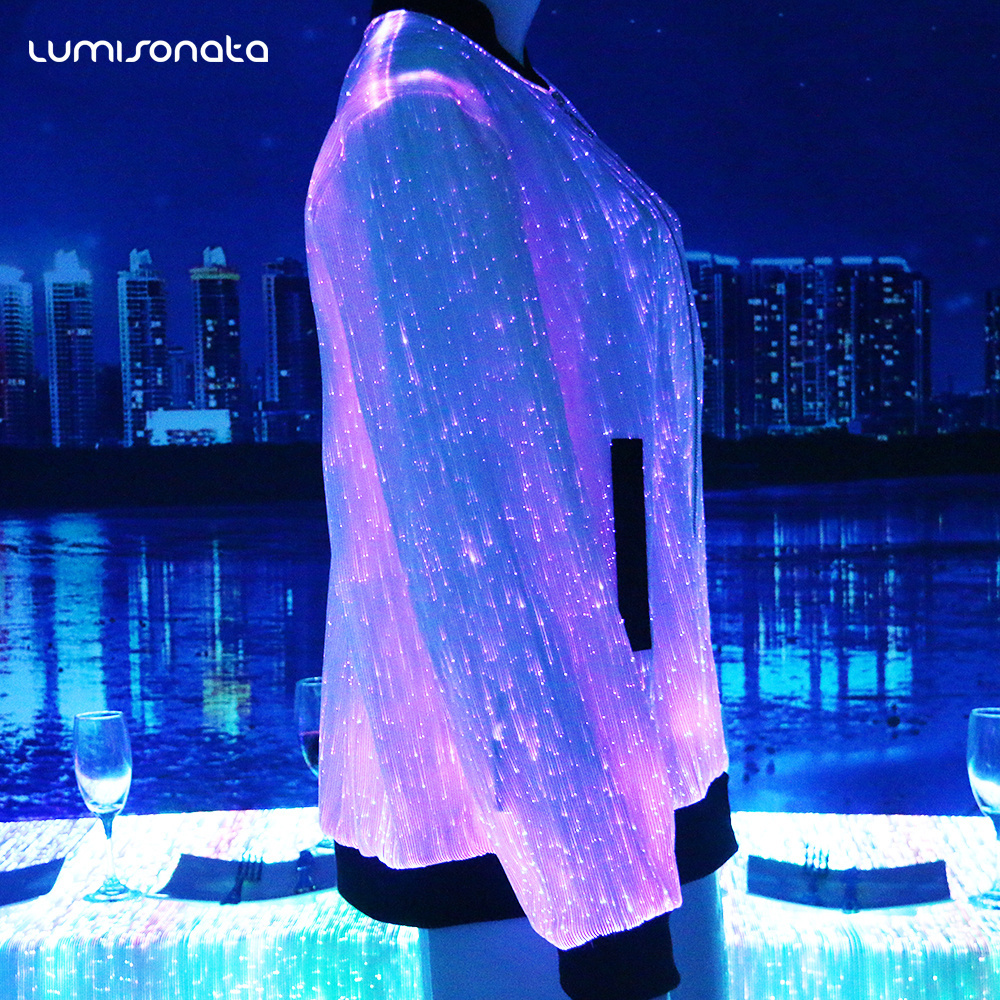 2021 Cool Colorful LED Jacket Luminous Ladies Night Wear fiber optic fabric jacket