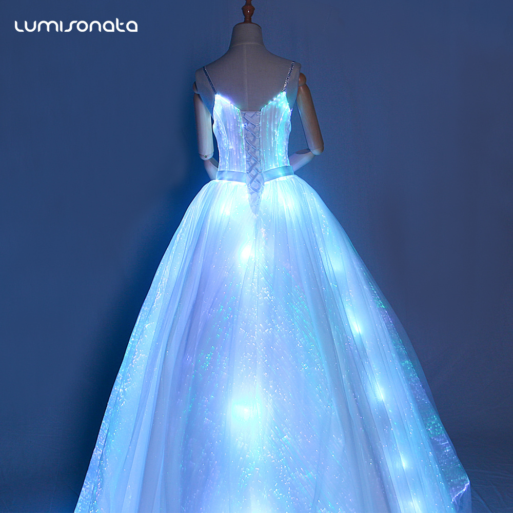 Luxury New Arrival Millions of Different Colors Changeable Glitter Gown Design Led Light Up Wedding Dress for Girl Evening Gown