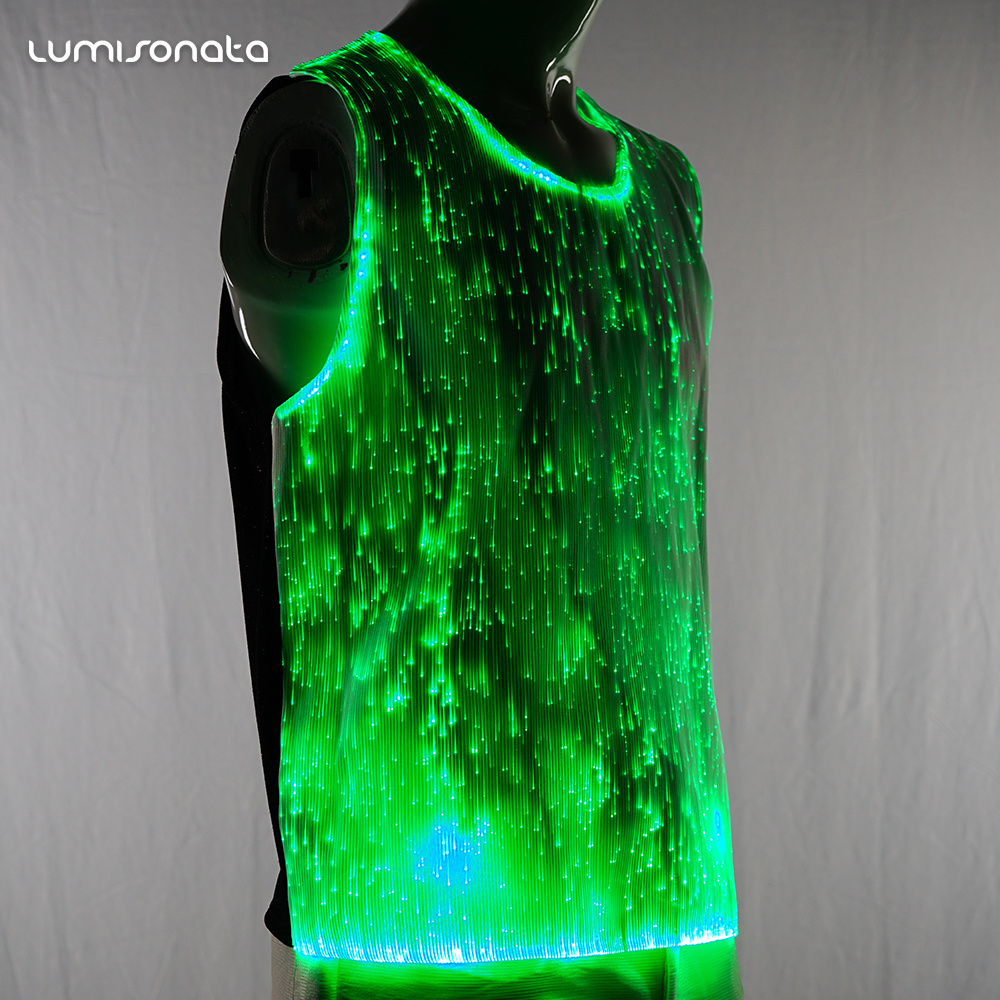 Wholesale Battery Operated Christmas DJ Light up Flashing Custom Luminous Glow in the Dark LED T Shirt