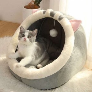 Indoor Enclosed Warm Plush Sleeping Nest Basket With Removable Cushion Pet Supplies Dog House Kennel Soft Pet Bed Small Cat Tent