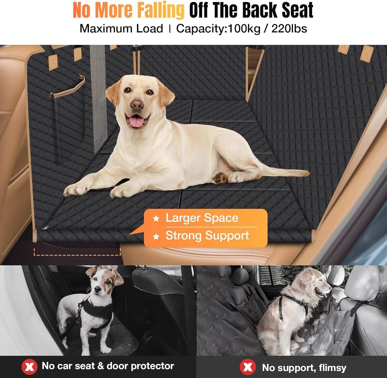 Non Inflatable Dog Bed for Car Backseat Dog Car Seat Cover with Hard Bottom