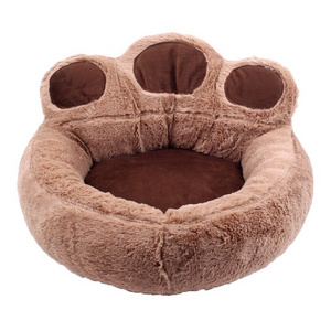 Wholesale Non-slip Bottom Pet Bed Corduroy Material Warm Dog Paw Shape Dog Bed Round Fashionable Dog Cat Pet Bed