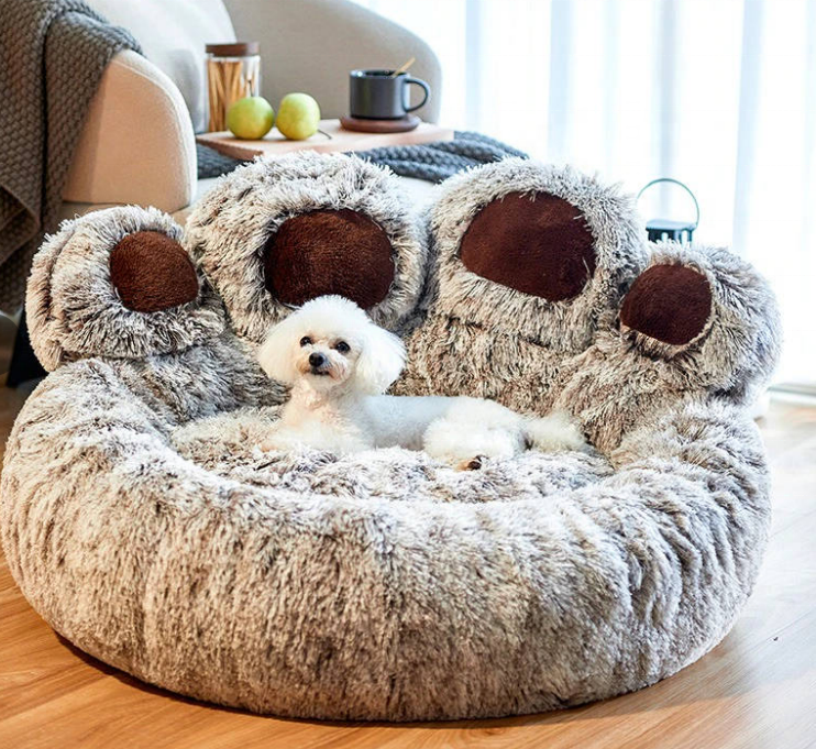 Wholesale Non-slip Bottom Pet Bed Corduroy Material Warm Dog Paw Shape Dog Bed Round Fashionable Dog Cat Pet Bed