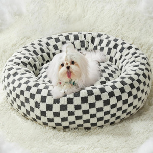 Calming Pet Bed for Puppy and Kitty with Non-Slip Bottom Cute Fancy Dog Bed Machine Washable Plush Fabric Boucle Dog Bed