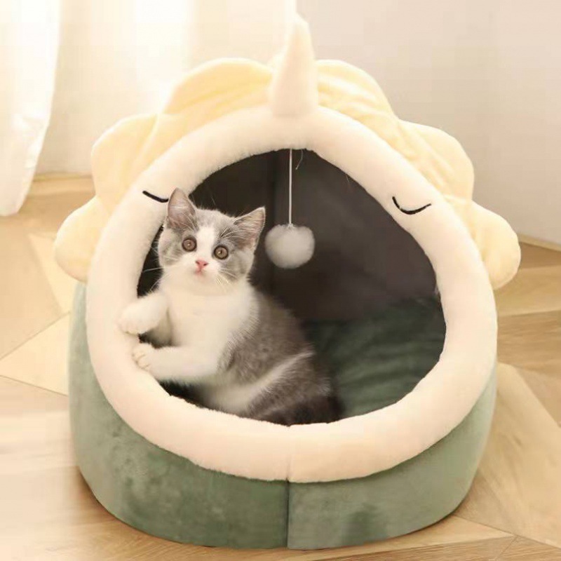 Indoor Enclosed Warm Plush Sleeping Nest Basket With Removable Cushion Pet Supplies Dog House Kennel Soft Pet Bed Small Cat Tent