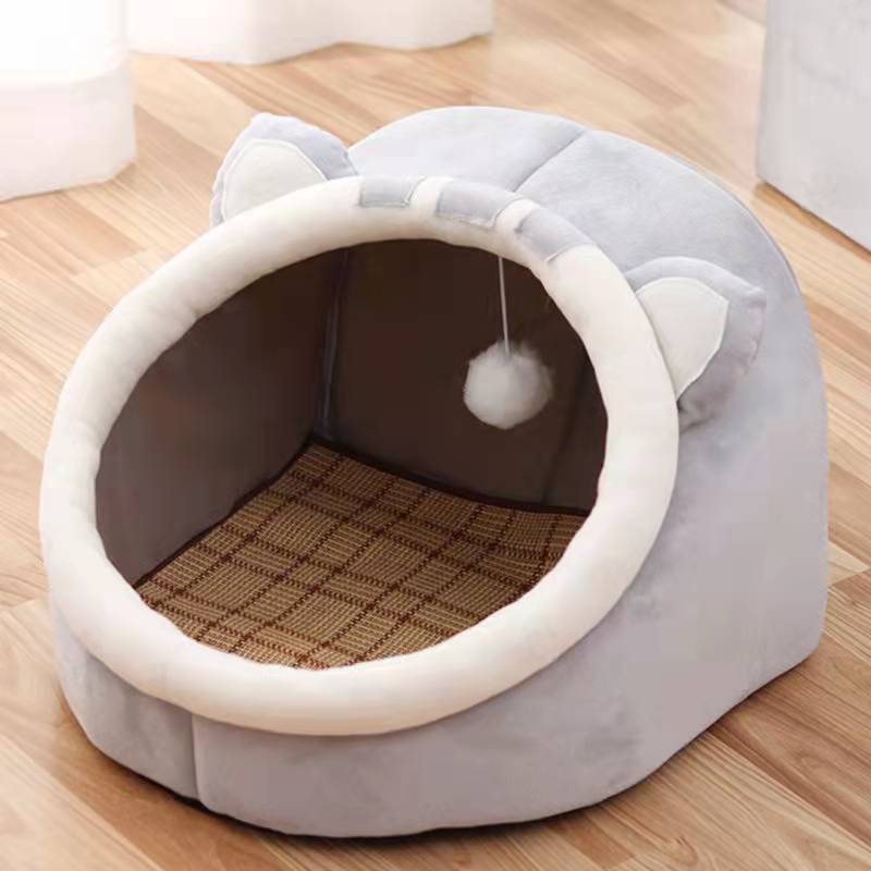 Indoor Enclosed Warm Plush Sleeping Nest Basket With Removable Cushion Pet Supplies Dog House Kennel Soft Pet Bed Small Cat Tent