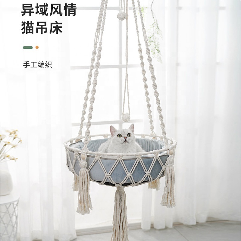 New Pet Hammock Hand-woven Pet Hanging Basketlace Cat Hammock Woven Boho Style Wall Hanging